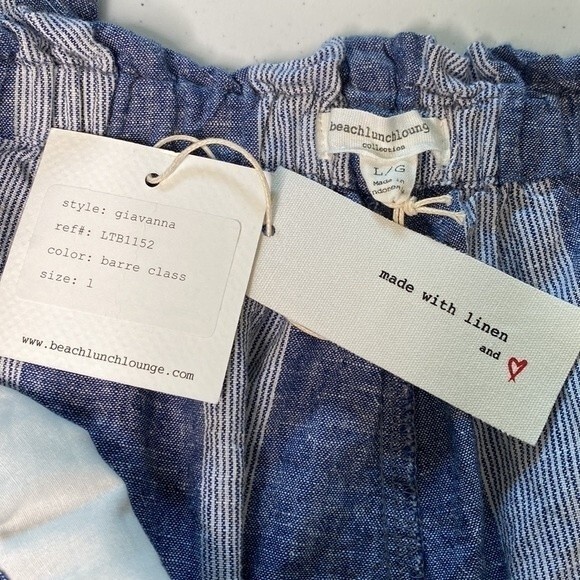 Beachlunchlounge Giavanna Stripe Linen Paper-Bag Tie Waist Pant Pull On Coastal - Picture 9 of 16